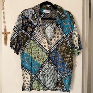 RAGA Arnav Multicolor Patchwork Button Down Men Shirt Large